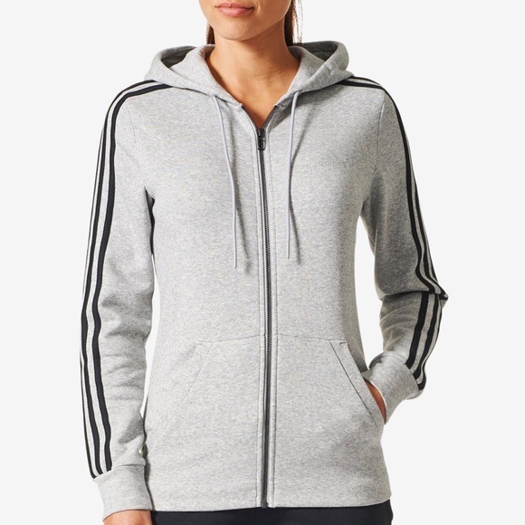 Adidas Gray Hoodie size XS, Black stripes - Picture 2 of 2